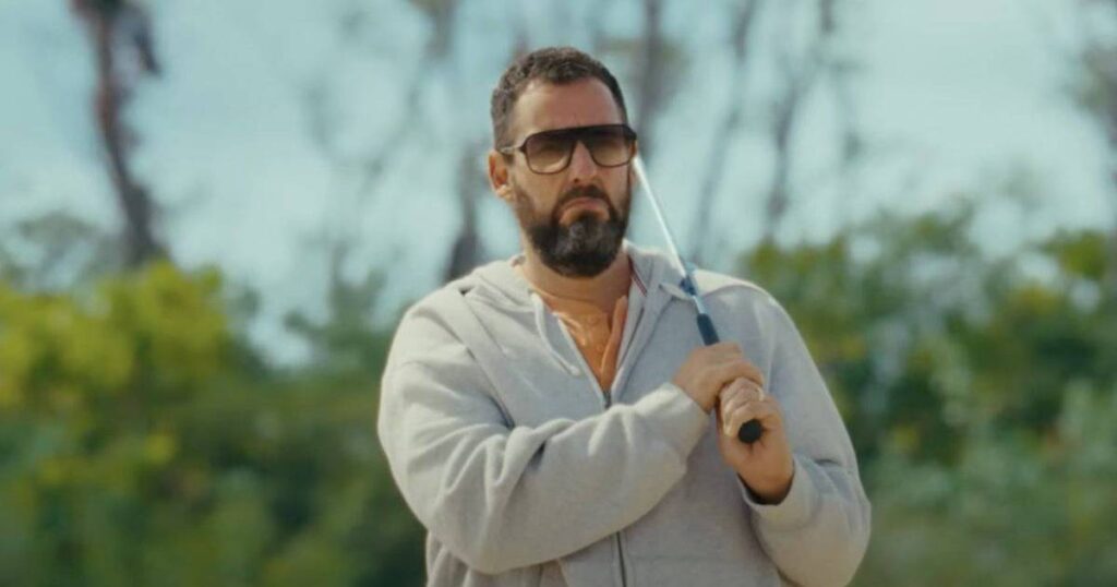 Adam Sandler como Happy Gilmore em cena do trailer de Um Maluco no Golfe 2
