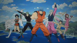 Cena de anime com pratos japoneses coloridos e bem servidos