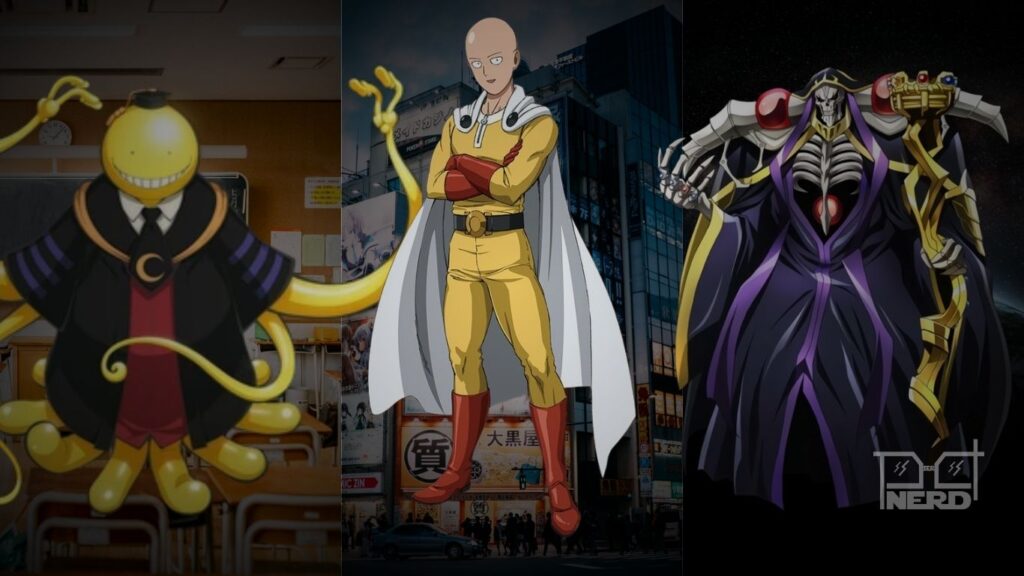 Montagem com personagens de animes que completam 10 anos em 2025.