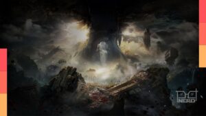 Personagens de Clair Obscur: Expedition 33 em um cenário artístico e surreal