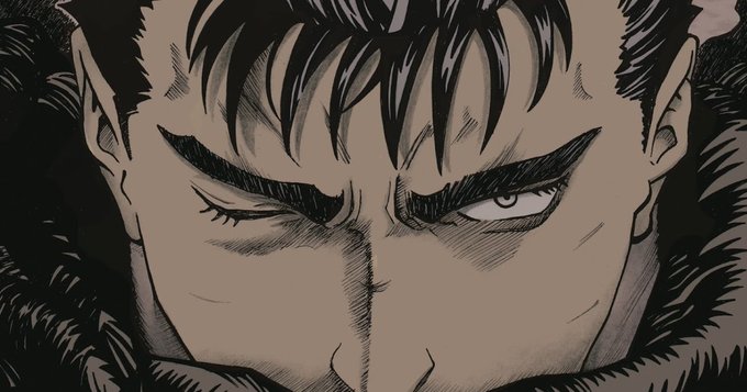Guts empunhando sua espada em cena do mangá Berserk