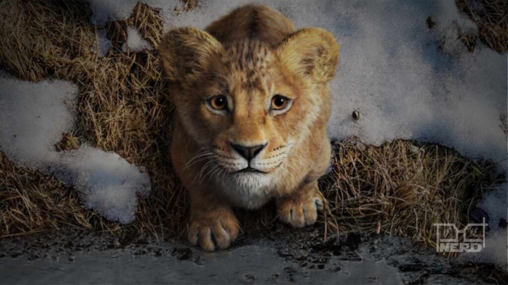 Cena do filme Mufasa: O Rei Leão com o personagem principal em destaque