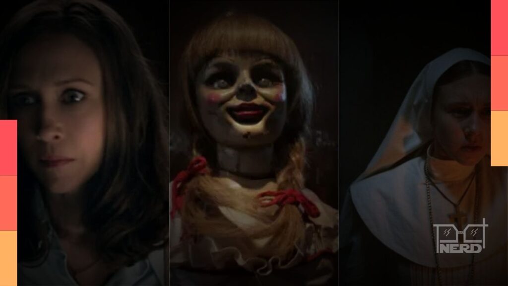 Cena do filme Invocação do Mal com os personagens principais em clima de terror