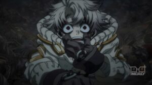 Personagem principal do anime Gachiakuta em cenário urbano distópico