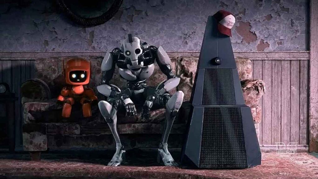 Cena futurista da série de ficção científica da Netflix com ambientação tecnológica.