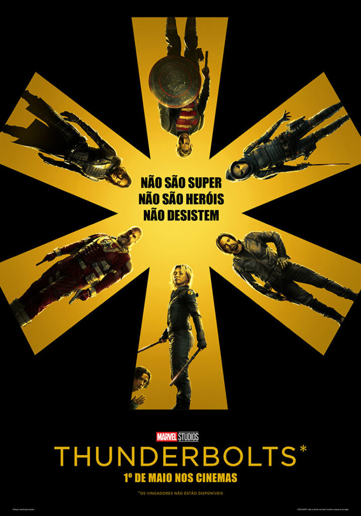 Cena do filme Thunderbolts da Marvel com os personagens principais em ação, destacando a química entre o grupo