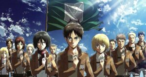 Cena impactante de Attack on Titan representando sua importância que tornou um cultural