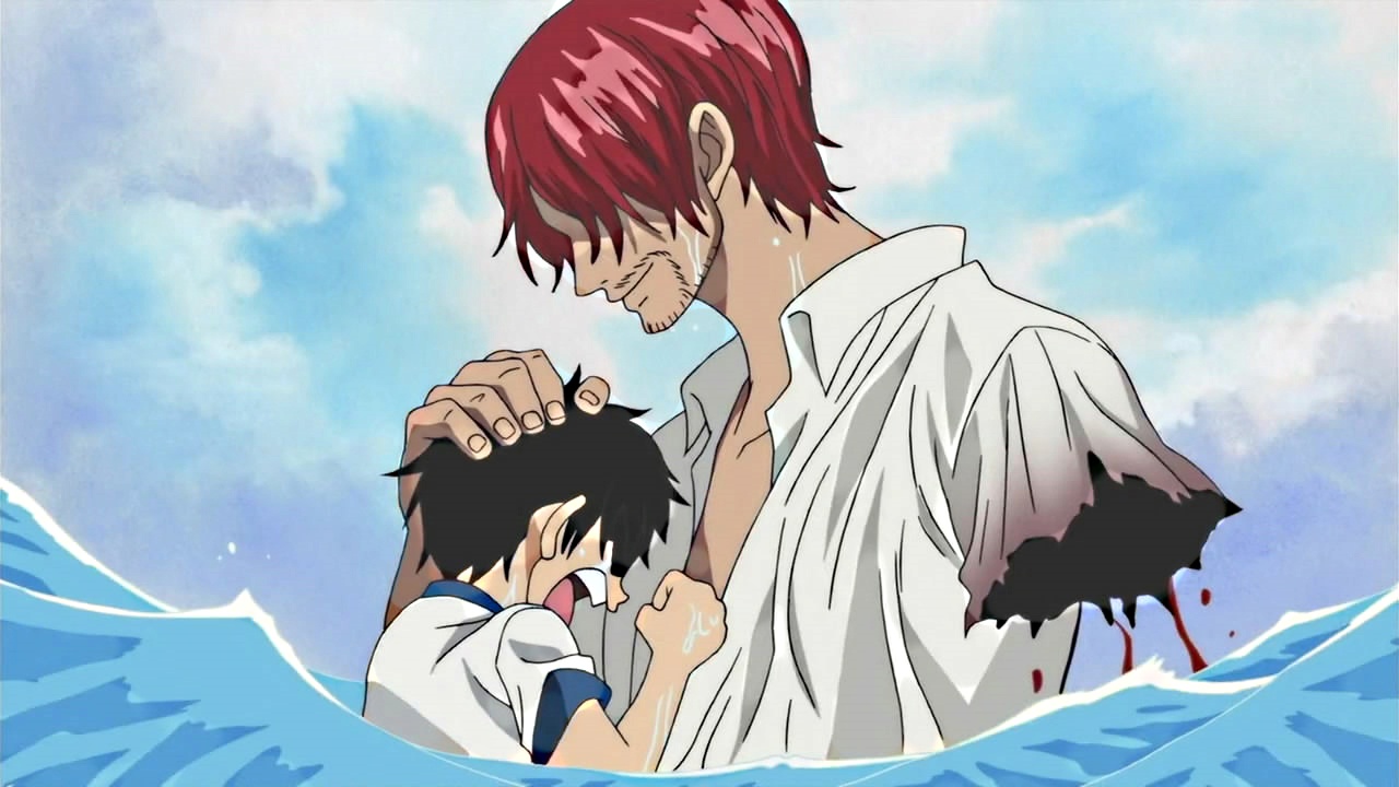 Cena triste de One Piece onde Shanks perde o braço