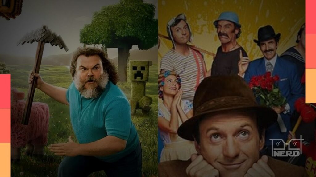 Montagem com cenas de "Um Filme Minecraft", "A Idade Dourada" e "Chespirito: Sem Querer Querendo"