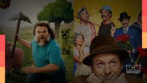 Montagem com cenas de "Um Filme Minecraft", "A Idade Dourada" e "Chespirito: Sem Querer Querendo"