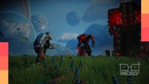 Nave espacial sobrevoando planeta comemorativo em No Man's Sky como homenagem a um amigo falecido