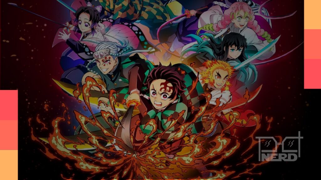 Tanjiro Kamado desferindo um golpe com sua espada Nichirin numa batalha dinâmica em cel-shading no jogo Demon Slayer: The Hinokami Chronicles 2