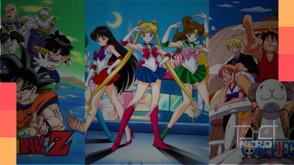 Goku, Monkey D. Luffy e Sailor Moon destacados sobre o logotipo do Prime Video com selo de 'Saindo em agosto'