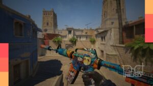 Thumbnail exibindo cinco armas do CS2 com skins de anime em estilo neon e traços de mangá