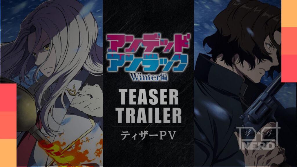 Cartaz promocional do Undead Unluck Anime mostrando Fuuko Izumo e Andy em ação no novo trailer