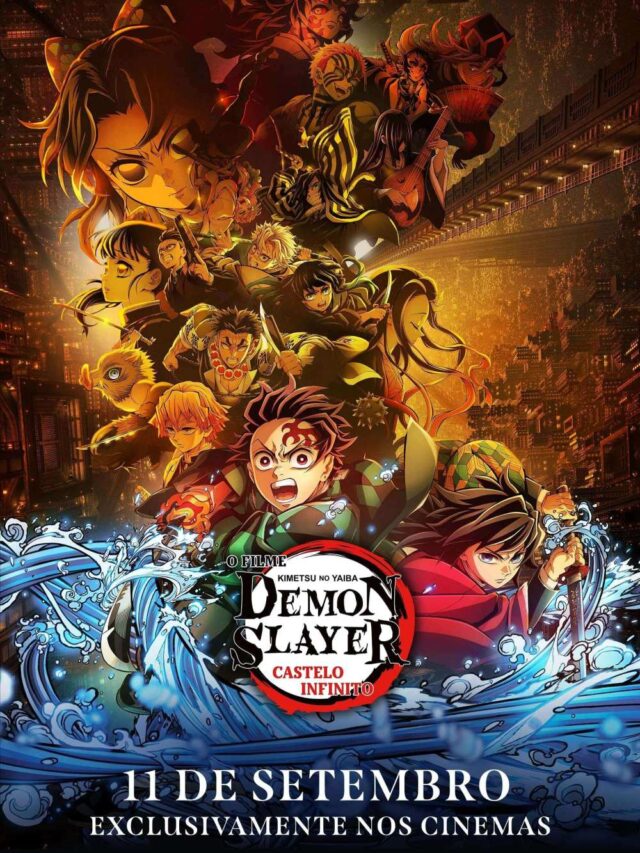 Cena do filme Demon Slayer: Castelo Infinito mostrando Tanjiro em batalha dentro do castelo com animação fluida e detalhada.