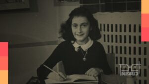 Collage mostrando cenas de filmes e séries sobre Anne Frank