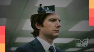 Troféus do Emmy Awards 2025 ao lado dos logos das séries vencedoras