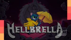Gato fofinho com guarda-chuva enfrentando demônios no jogo Hellbrella