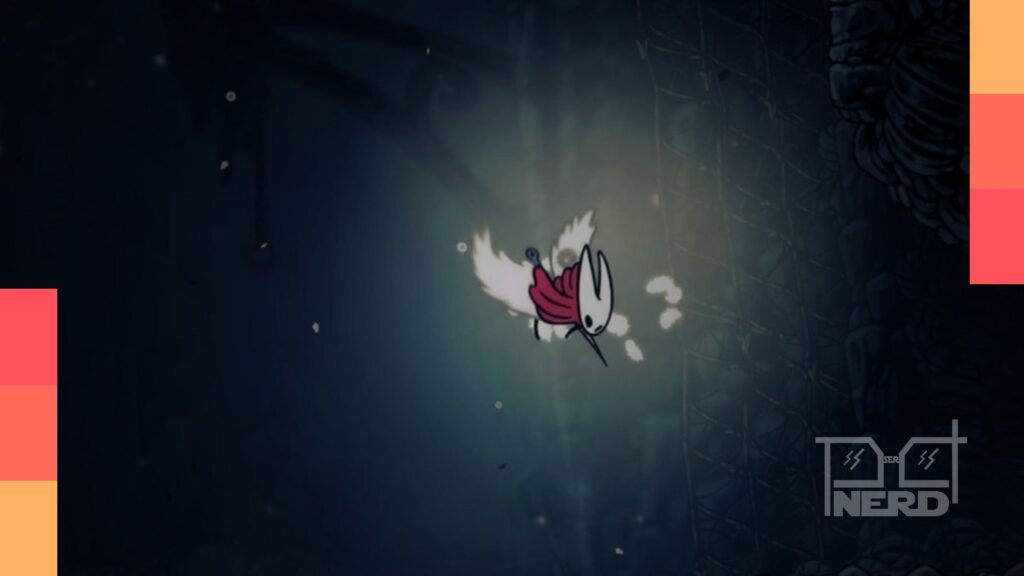 Hornet no Hollow Knight: Silksong realizando um salto duplo