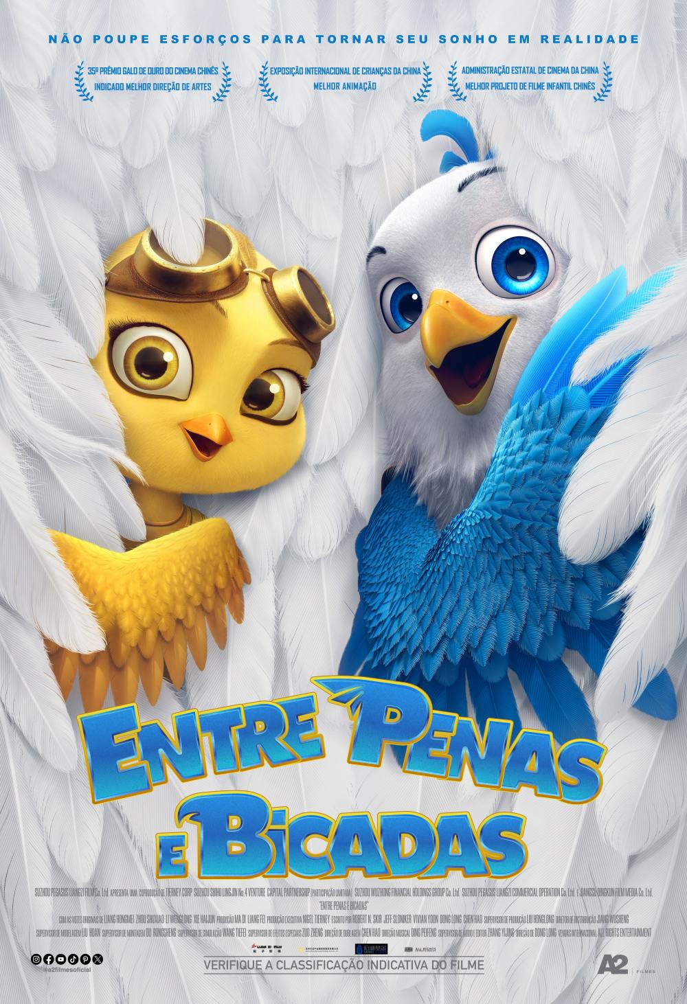 Cena colorida do filme Entre Penas e Bicadas, mostrando os personagens principais em uma aventura divertida e vibrante.