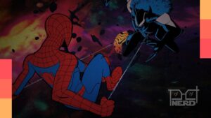 Homem-Aranha enfrentando Venom em uma cena de ação épica.