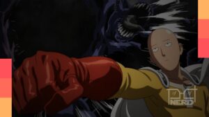 Saitama de One Punch Man em uma pose reflexiva