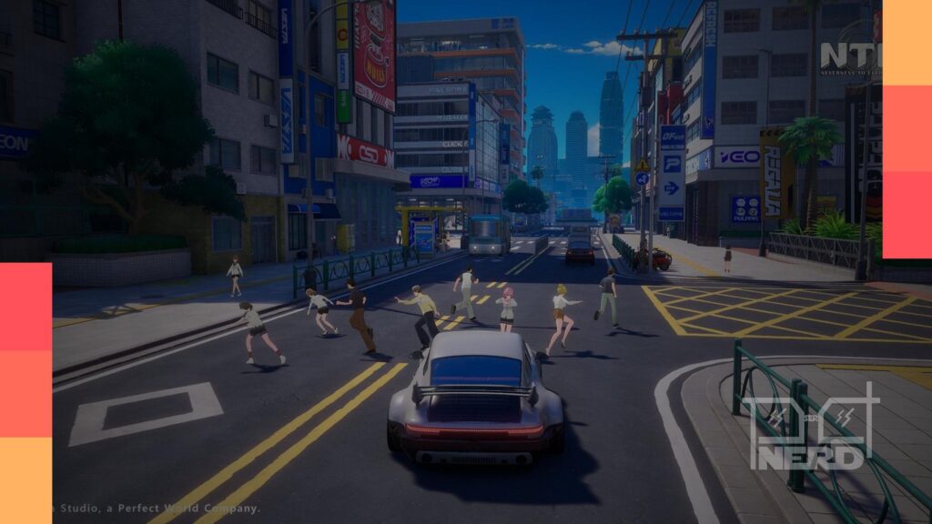 Arte oficial de Neverness to Everness mostrando a cidade de Hetherau em estilo anime