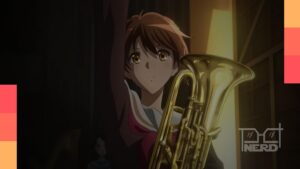 Cena promocional de Sound! Euphonium The Final Movie Parte 1 com membros do clube de música