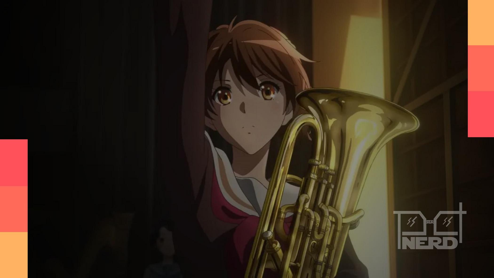 Cena promocional de Sound! Euphonium The Final Movie Parte 1 com membros do clube de música