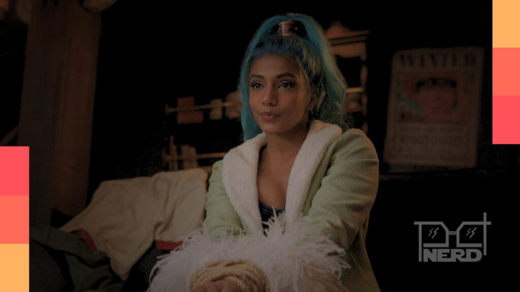 Charithra Chandran em destaque, com referências a One Piece, Bridgerton e Dunaalt