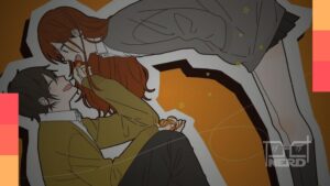 Ilustração de romance acolhedor em anime, com clima gentil e apoio mútuo para dias difíceis