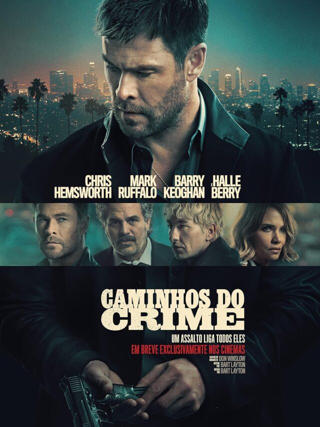 Chris Hemsworth e Mark Ruffalo se encarando em uma cena tensa e urbana do filme policial Caminhos do Crime.