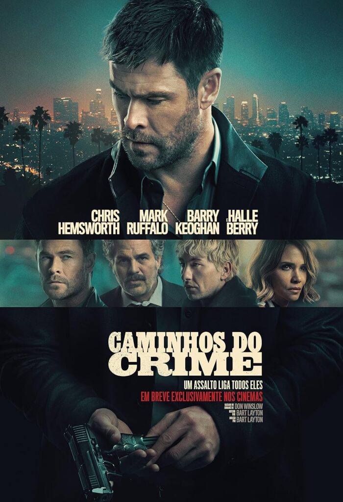 Chris Hemsworth e Mark Ruffalo se encarando em uma cena tensa e urbana do filme policial Caminhos do Crime.