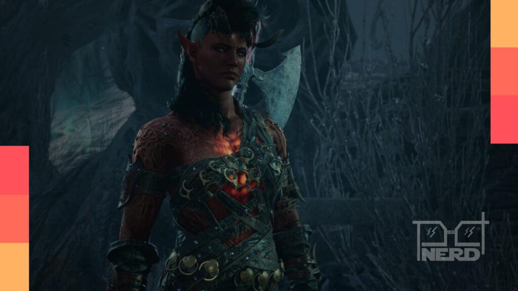 Ilustração de um jogador olhando para créditos finais, com um vazio no fundo e detalhes de RPG ao redor