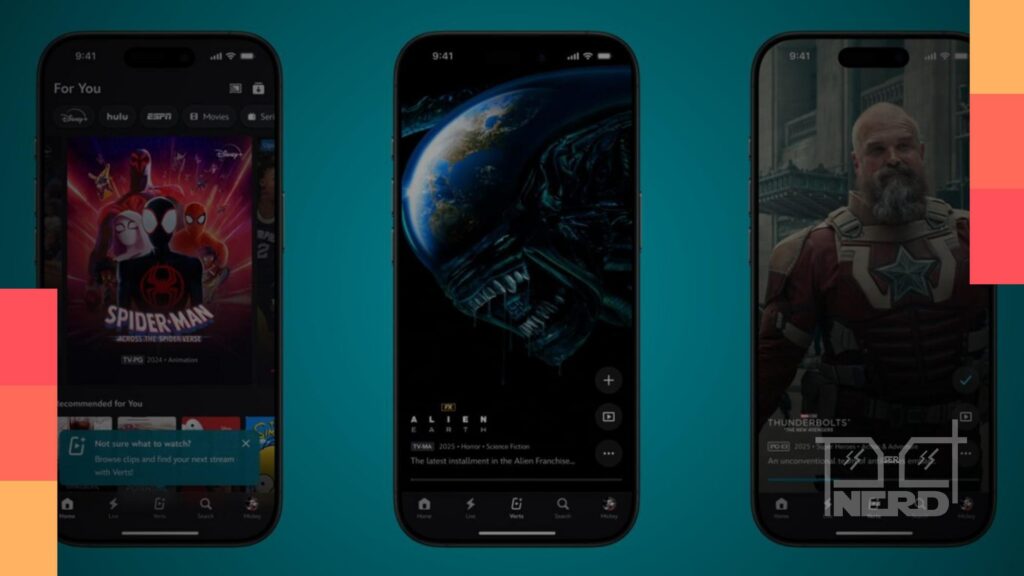 Tela do app Disney+ mostrando o feed vertical Verts com clipes de filmes e sériesalt