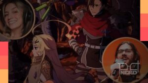 Ilustração de personagem do anime Sentenced to be a Hero com contraste de dublagem e legendas em destaque