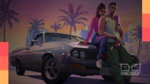 Ilustração inspirada em GTA 6 com silhueta de jogador e clima de grande anúncio da Rockstar