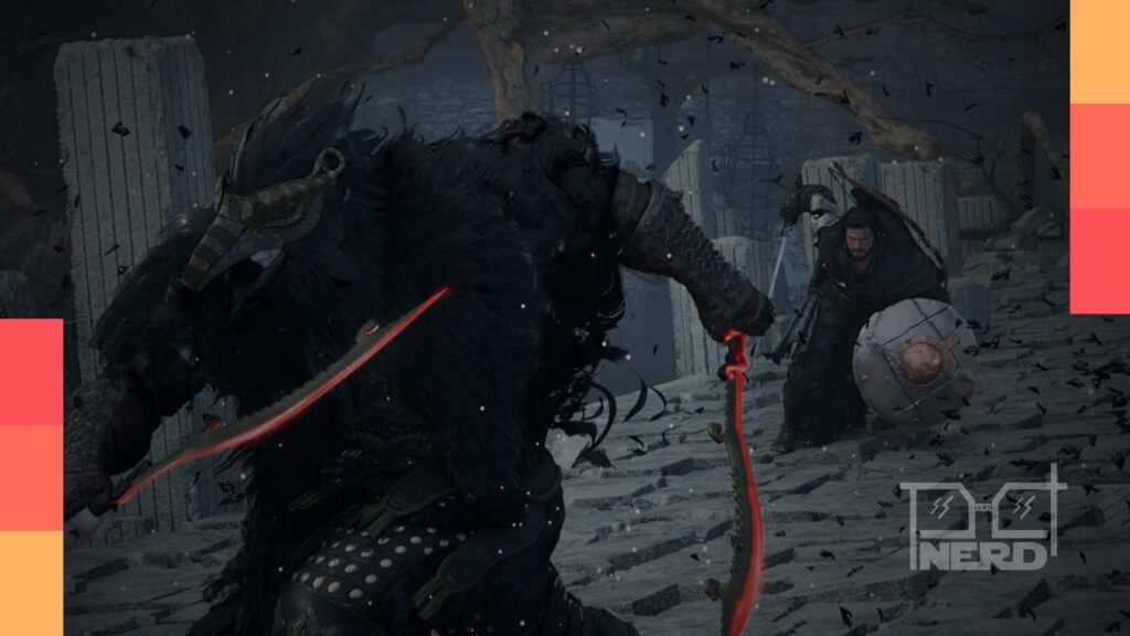 Ilustração de um personagem em Crimson Desert com elementos de IA ao fundo e destaque para a frase “Estará em todos os videogames”.