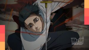 Ilustração de Jujutsu Kaisen com Yuta Okkotsu em confronto contra Takako Uro e Ryu Ishigori na Colônia de Sendai