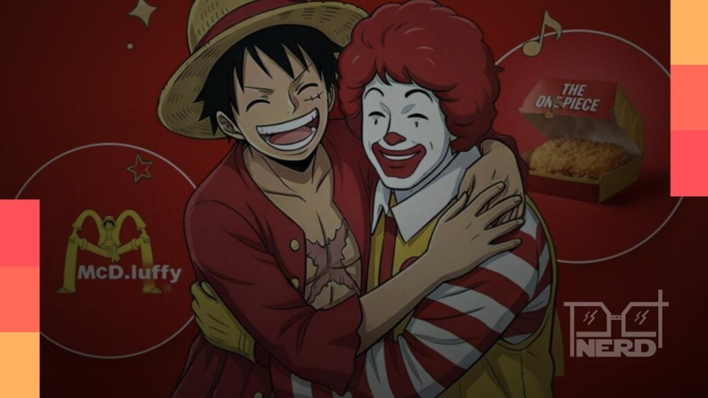 Embalagens e itens do McDonald’s no Japão inspirados em One Piece, com estética de anime e elementos da campanha no app