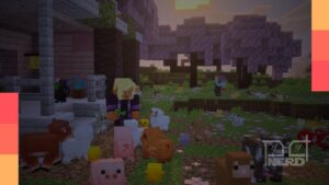 Logo da atualização Tiny Takeover mostrando filhotes fofos em Minecraft