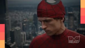 Peter Parker olhando pensativo em cena do trailer de Homem-Aranha: Um Novo Diaalt