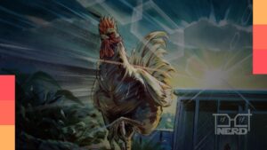 Pôster de Rooster Fighter destacando um galo guerreiro em clima de ação e caos