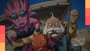 Pôster de Sand Land mostrando xerife Rao e Beezlebub no deserto, estilo Toriyama