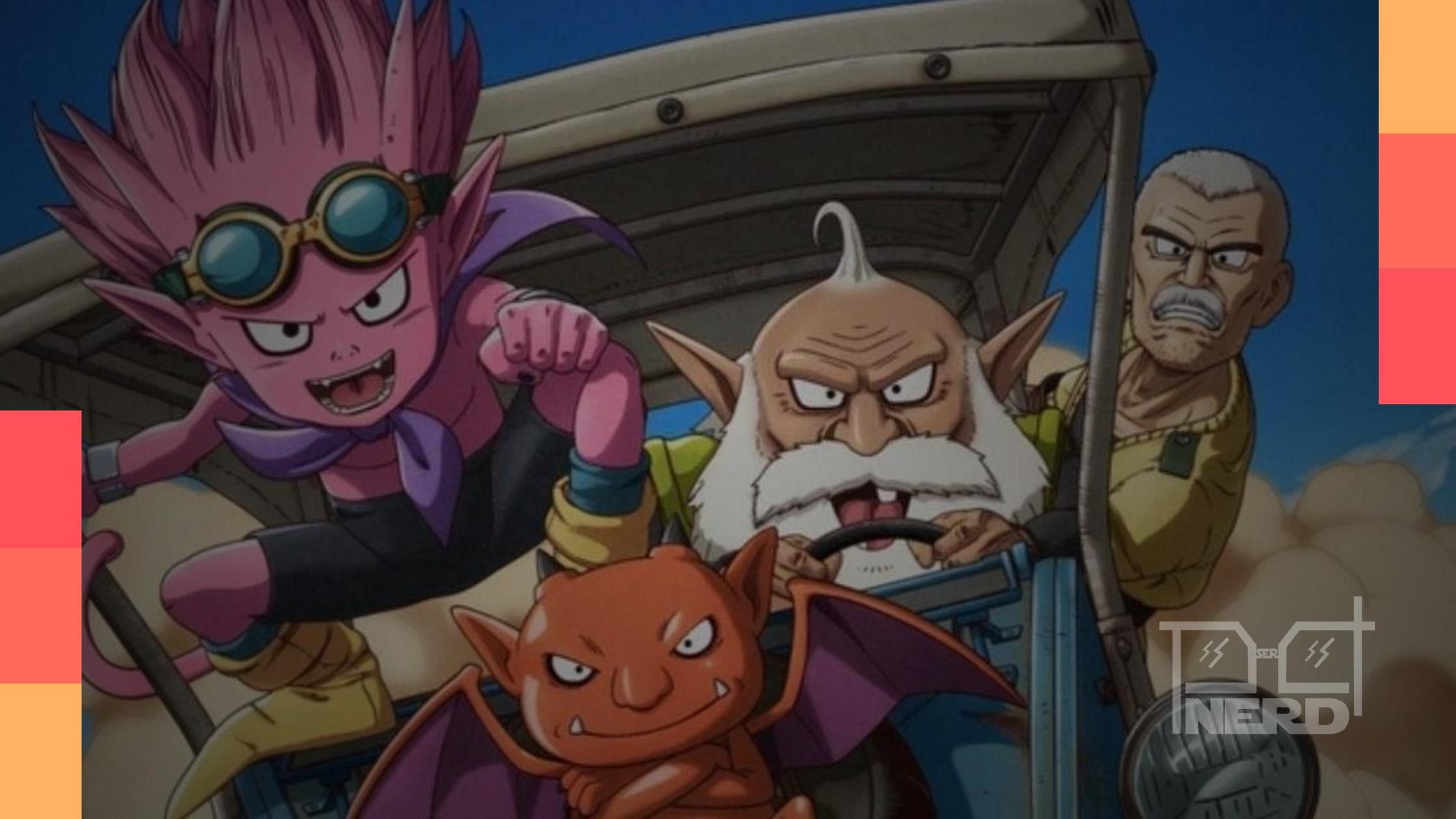 Pôster de Sand Land mostrando xerife Rao e Beezlebub no deserto, estilo Toriyama