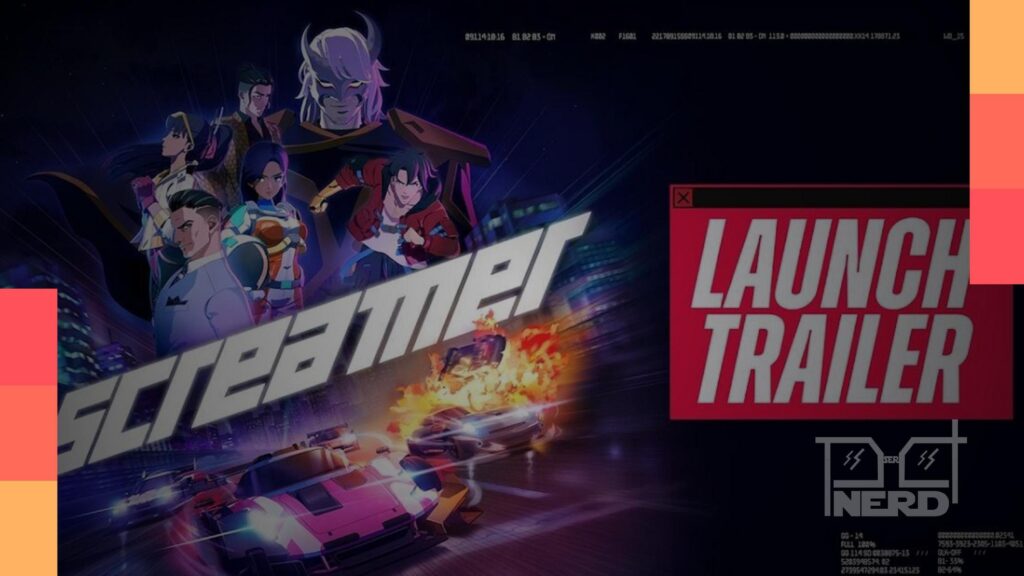 Imagem do jogo Screamer com visual anime e carro em alta velocidade no cenário de corrida