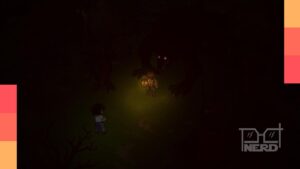 Ilustração de Grave Seasons com clima de terror pixelado e elementos de fazenda