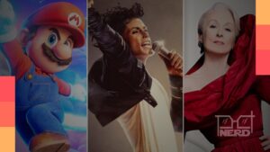 Imagem de capa com referência a Super Mario Galaxy, Michael Jackson e O Diabo Veste Prada 2, simbolizando as estreias de abril no cinema e streaming.alt