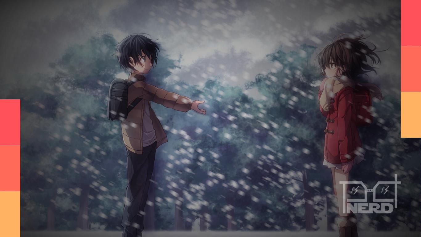 Ilustração com cinco animes populares de uma temporada da Crunchyroll em estilo capa de streaming